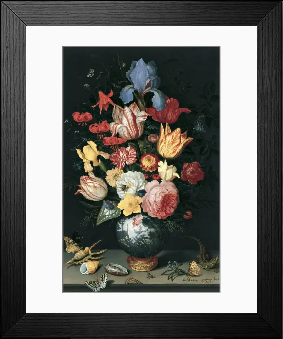 Framed Print : Chinese Vase with Flowers, Shells and Insects. Artist: Ast, Balthasar, van der (1593 / 4-1657) Framed Print : Chinese Vase with Flowers, Shells and Insects. Artist: Ast, Balthasar, van der (1593 / 4-1657)