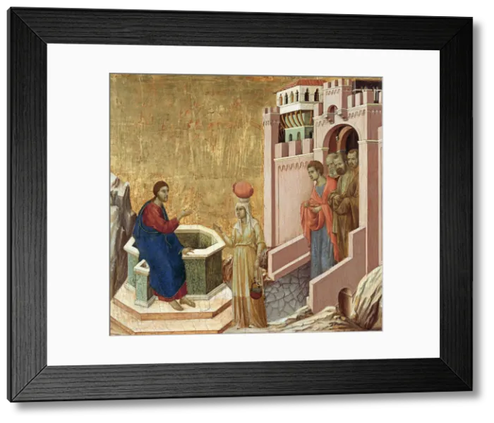 Framed Print : Christ and the Samaritan Woman. Artist: Duccio di Buoninsegna (1260-1318) Framed Print : Christ and the Samaritan Woman. Artist: Duccio di Buoninsegna (1260-1318)