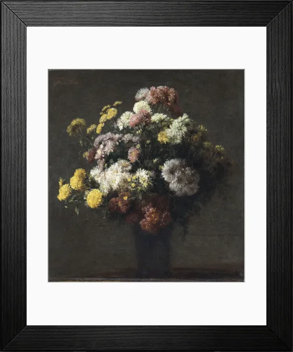 Framed Print : Vase with Chrysanthemums. Artist: Fantin-Latour, Henri (1836-1904)