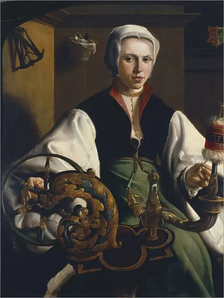 Portrait of a Lady spinning. Artist: Heemskerck, Maarten Jacobsz, van (1498-1574)