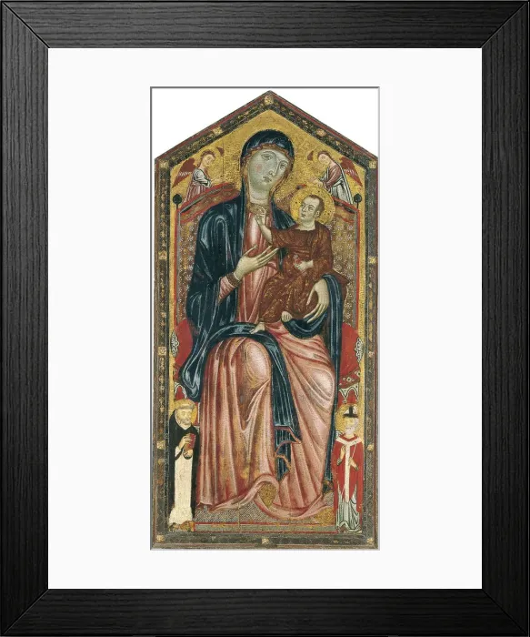 Framed Print : The Virgin and Child enthroned with Saints Dominic, Martin and two Angels. Artist: Master of the Magdalen (active ca 1265-1290) Framed Print : The Virgin and Child enthroned with Saints Dominic, Martin and two Angels. Artist: Master of the Magdalen (active ca 1265-1290)