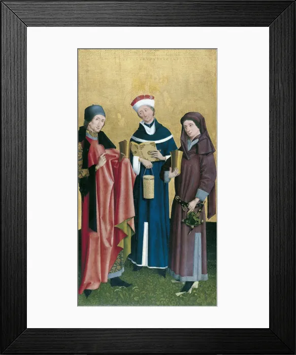 Framed Print : Saints Cosmas, Damian and Pantaleon. Artist: Master of Cologne (active ca 1500) Framed Print : Saints Cosmas, Damian and Pantaleon. Artist: Master of Cologne (active ca 1500)