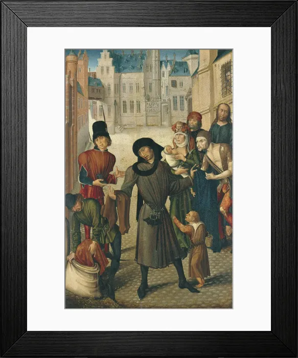 Framed Print : Clothing the Naked. Artist: Master of St. Gudule (active End of 15th cen. )