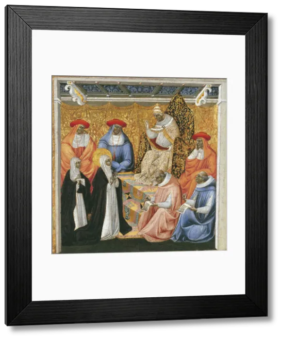 Framed Print : Saint Catherine of Siena before the Pope at Avignon. Artist: Giovanni di Paolo (ca 1403-1482) Framed Print : Saint Catherine of Siena before the Pope at Avignon. Artist: Giovanni di Paolo (ca 1403-1482)