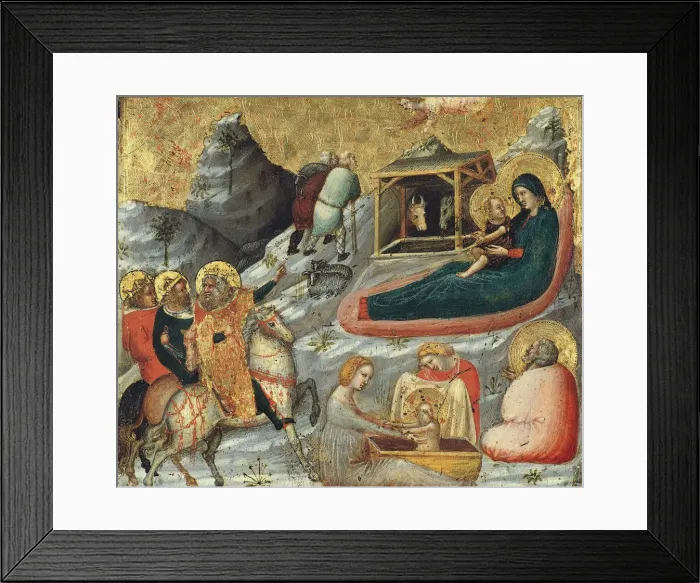 Framed Print : The Nativity and other Episodes from the Childhood of Christ. Artist: Pietro da Rimini (active ca 1330)