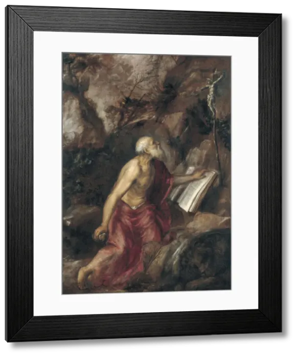 Framed Print : The penitent Saint Jerome. Artist: Titian (1488-1576) Framed Print : The penitent Saint Jerome. Artist: Titian (1488-1576)