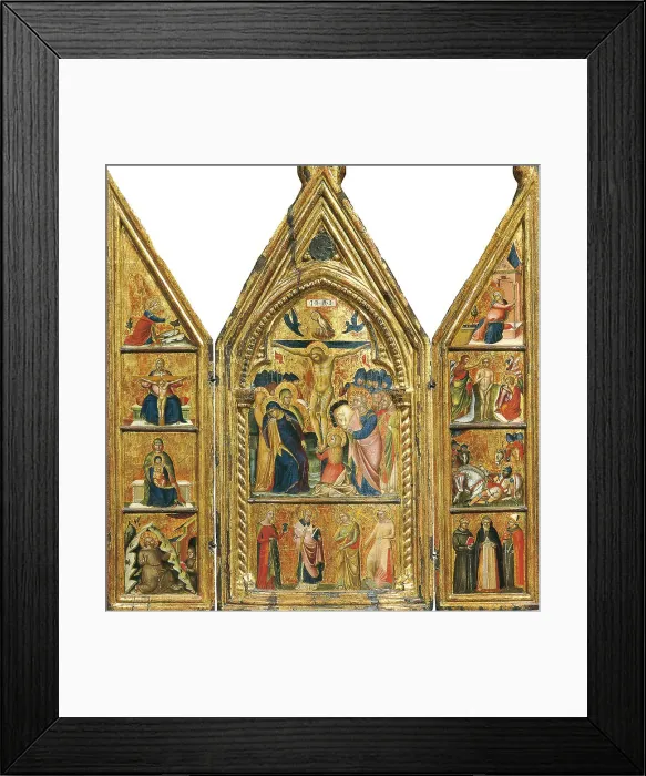 Framed Print : Portable Triptych with a central Crucifixion. Artist: Veneziano, Lorenzo (active 1356-1372) Framed Print : Portable Triptych with a central Crucifixion. Artist: Veneziano, Lorenzo (active 1356-1372)