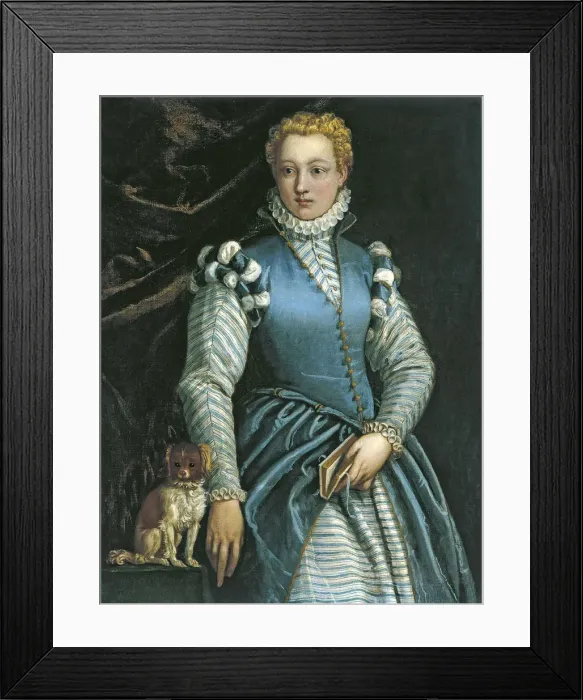 Framed Print : Portrait of a Woman with a dog. Artist: Veronese, Paolo (1528-1588) Framed Print : Portrait of a Woman with a dog. Artist: Veronese, Paolo (1528-1588)