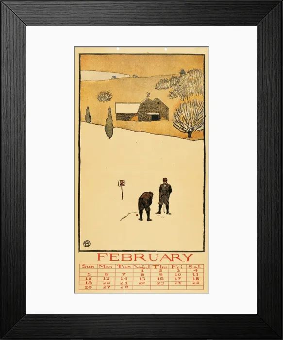 Framed Print : Golf Calendar. February. Artist: Penfield, Edward (1866-1925) Framed Print : Golf Calendar. February. Artist: Penfield, Edward (1866-1925)