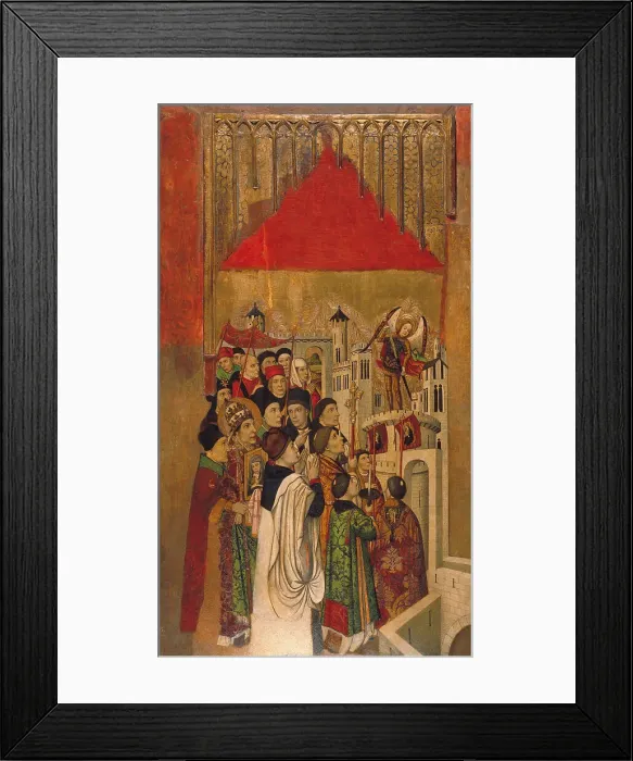 Framed Print : Apparition of Saint Michael at the Castle of Sant Angelo. Artist: Huguet, Jaume (1412-1492) Framed Print : Apparition of Saint Michael at the Castle of Sant Angelo. Artist: Huguet, Jaume (1412-1492)