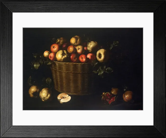 Framed Print : Basket with Apples, Quinces and Pomegranates. Artist: Zurbaran, Juan de (1620-1649) Framed Print : Basket with Apples, Quinces and Pomegranates. Artist: Zurbaran, Juan de (1620-1649)