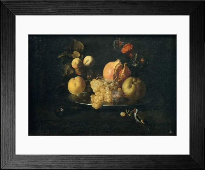 Framed Print : Still Life with Fruit and Goldfinch. Artist: Zurbaran, Juan de (1620-1649) Framed Print : Still Life with Fruit and Goldfinch. Artist: Zurbaran, Juan de (1620-1649)