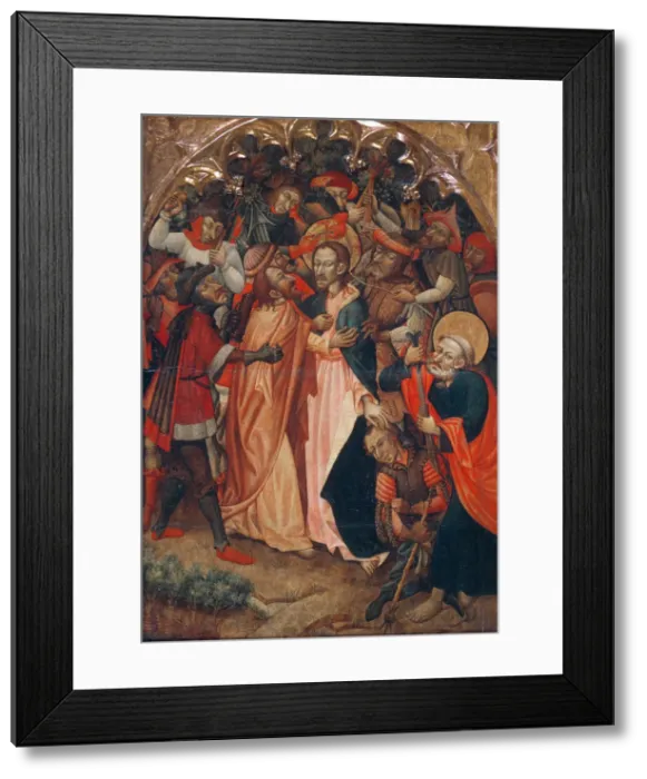 Framed Print : The Kiss of Judas. Artist: Master of Retascon (active ca 1410-1425) Framed Print : The Kiss of Judas. Artist: Master of Retascon (active ca 1410-1425)