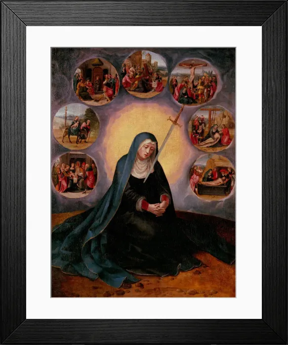 Framed Print : The Virgin of the Seven Sorrows. Artist: Master of the Female Half-Lengths (First half of 16th cen. ) Framed Print : The Virgin of the Seven Sorrows. Artist: Master of the Female Half-Lengths (First half of 16th cen. )