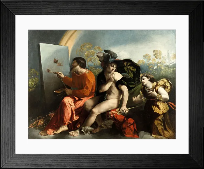 Framed Print : Jupiter, Mercury and the Virtue (Jupiter Painting Butterflies). Artist: Dossi, Dosso (ca. 1486-1542)