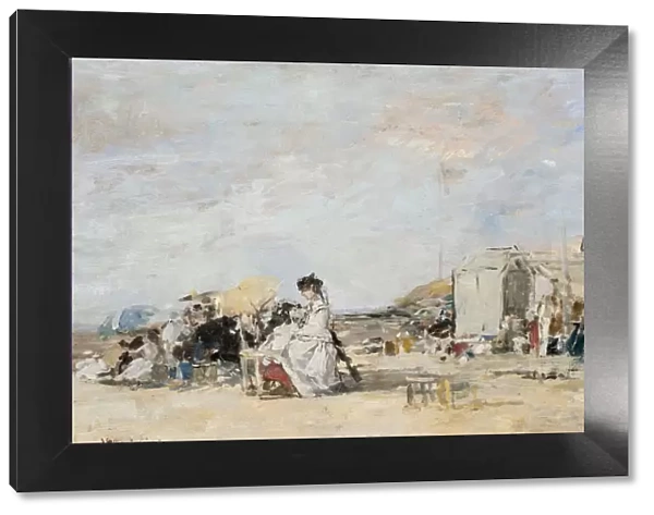Lady in white on the beach at Trouville. Artist: Boudin, Eugene-Louis (1824-1898)