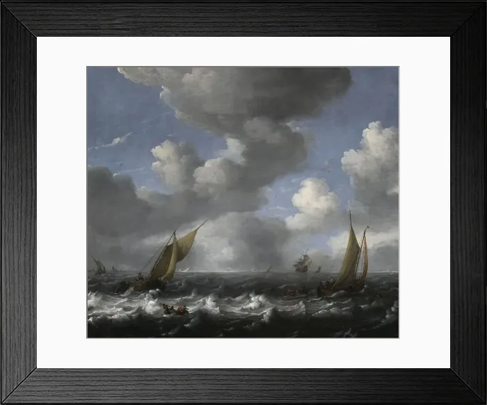 Framed Print : Seascape with Fishing Boats. Artist: Bakhuizen, Ludolf (1630-1708) Framed Print : Seascape with Fishing Boats. Artist: Bakhuizen, Ludolf (1630-1708)
