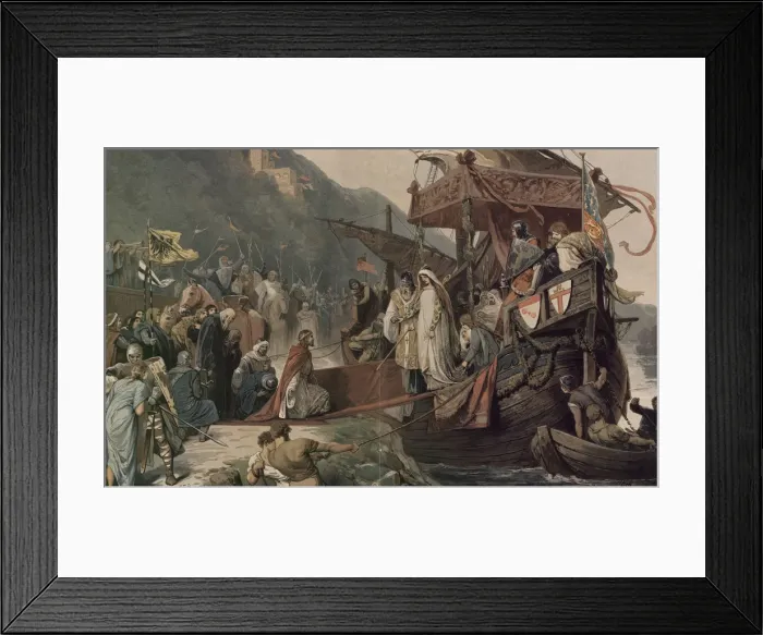 Framed Print : Emperor Frederick II receives at Stolzenfels his bride Isabella. Artist: Zick, Alexander (1845-1907) Framed Print : Emperor Frederick II receives at Stolzenfels his bride Isabella. Artist: Zick, Alexander (1845-1907)