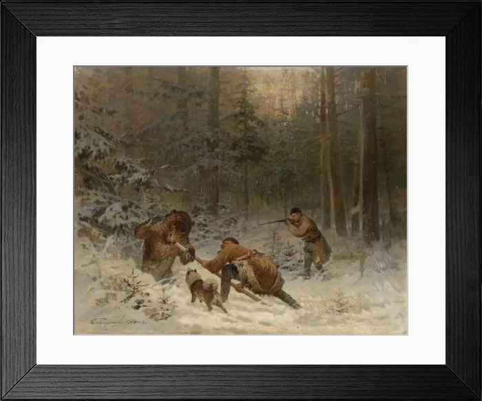 Framed Print : Bear Hunt. Artist: Tichmenev, Evgeny Alexandrovich (1869-1934) Framed Print : Bear Hunt. Artist: Tichmenev, Evgeny Alexandrovich (1869-1934)