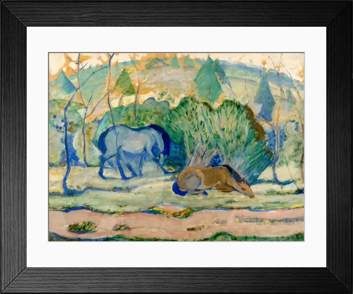 Framed Print : Horses at Pasture (Horses in a Landscape). Artist: Marc, Franz (1880-1916) Framed Print : Horses at Pasture (Horses in a Landscape). Artist: Marc, Franz (1880-1916)
