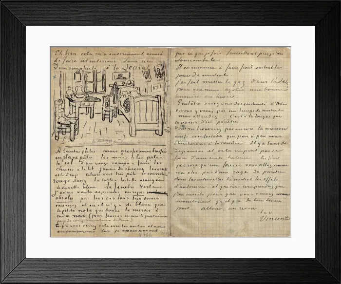 Framed Print : The bedroom, Letter to Paul Gauguin from Arles, Wednesday, 17 October 1888. Artist: Gogh, Vincent, van (1853-1890) Framed Print : The bedroom, Letter to Paul Gauguin from Arles, Wednesday, 17 October 1888. Artist: Gogh, Vincent, van (1853-1890)