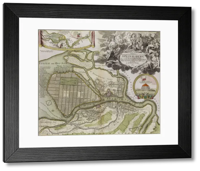 Framed Print : Map of Petersburg (Saint Petersburg master plan). Artist: Le Blond, Jean-Baptiste Alexandre (1679-1719)