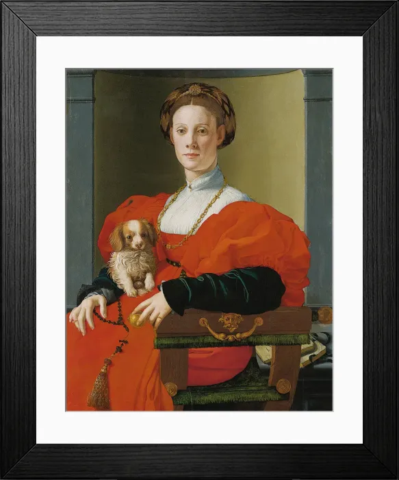 Framed Print : Portrait of a Woman with a Small Dog. Artist: Pontormo (1494-1557) Framed Print : Portrait of a Woman with a Small Dog. Artist: Pontormo (1494-1557)