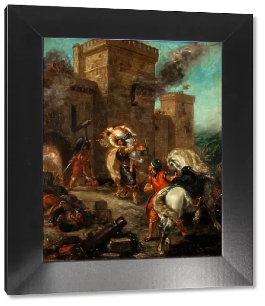 Rebecca Raped by a Knight Templar During the Sack of the Castle Frondeboeuf. Artist: Delacroix, Eugene (1798-1863)