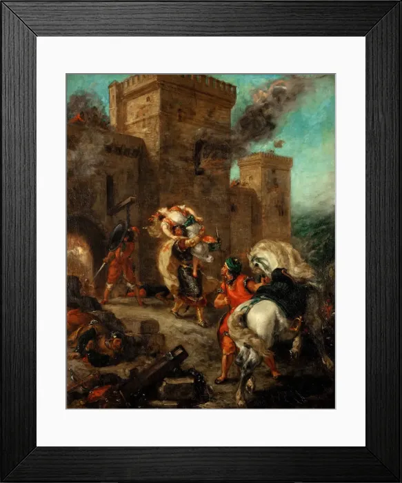 Framed Print : Rebecca Raped by a Knight Templar During the Sack of the Castle Frondeboeuf. Artist: Delacroix, Eugene (1798-1863) Framed Print : Rebecca Raped by a Knight Templar During the Sack of the Castle Frondeboeuf. Artist: Delacroix, Eugene (1798-1863)