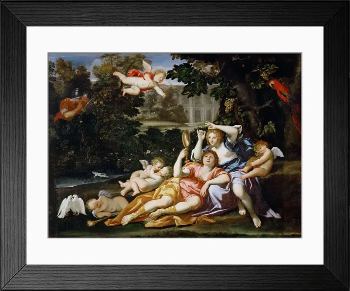Framed Print : Rinaldo presents Armida with a mirror. Artist: Domenichino (1581-1641) Framed Print : Rinaldo presents Armida with a mirror. Artist: Domenichino (1581-1641)