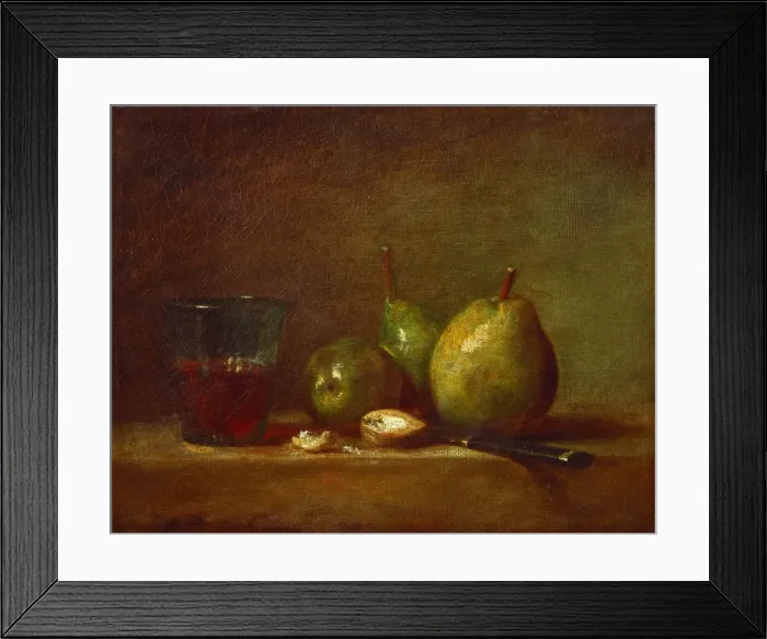Framed Print : Pears, Walnuts and Glass of Wine. Artist: Chardin, Jean-Baptiste Simeon (1699-1779) Framed Print : Pears, Walnuts and Glass of Wine. Artist: Chardin, Jean-Baptiste Simeon (1699-1779)