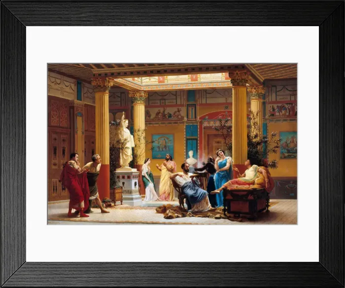 Framed Print : Rehearsal of Joueur de flute and La femme de Diomede in the Atrium of Prince Napoleons Pompeian Artist: Boulanger, Gustave Clarence Rodolphe (1824-1888) Framed Print : Rehearsal of Joueur de flute and La femme de Diomede in the Atrium of Prince Napoleons Pompeian Artist: Boulanger, Gustave Clarence Rodolphe (1824-1888)