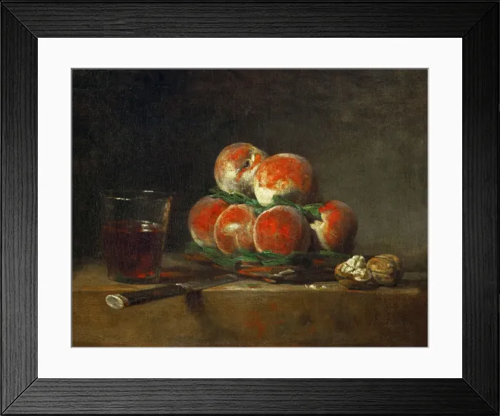Framed Print : Basket of Peaches. Artist: Chardin, Jean-Baptiste Simeon (1699-1779) Framed Print : Basket of Peaches. Artist: Chardin, Jean-Baptiste Simeon (1699-1779)