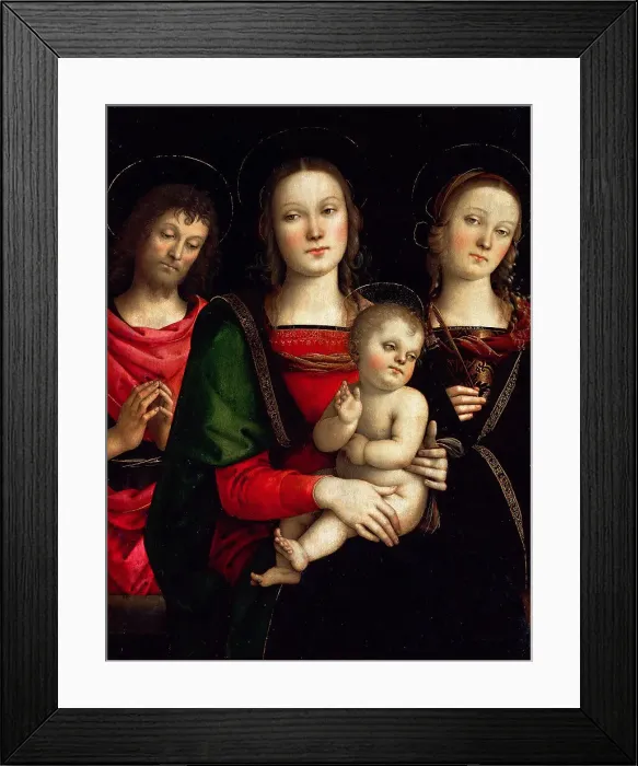Framed Print : Madonna and Child with Saints Catherine of Alexandria and John the Baptist. Artist: Perugino (ca. 1450-1523) Framed Print : Madonna and Child with Saints Catherine of Alexandria and John the Baptist. Artist: Perugino (ca. 1450-1523)
