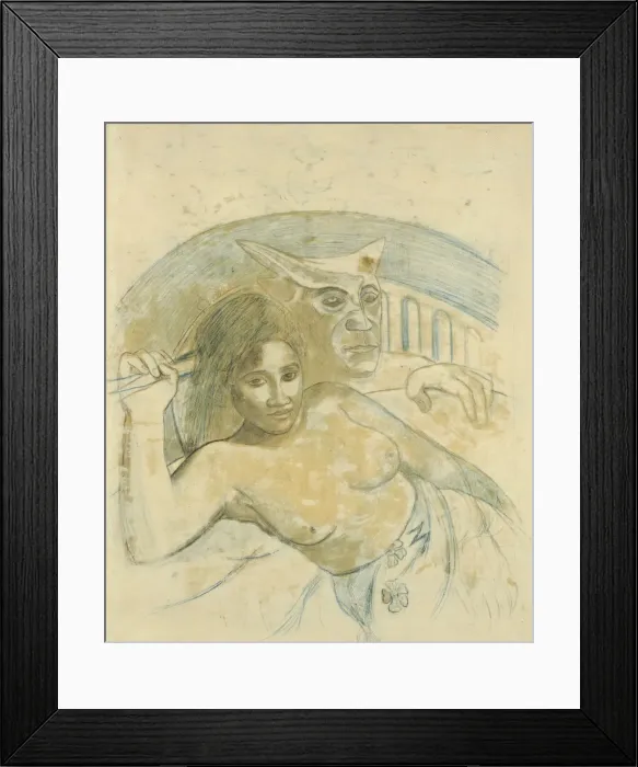 Framed Print : Tahitian Woman with Evil Spirit. Artist: Gauguin, Paul Eugene Henri (1848-1903) Framed Print : Tahitian Woman with Evil Spirit. Artist: Gauguin, Paul Eugene Henri (1848-1903)