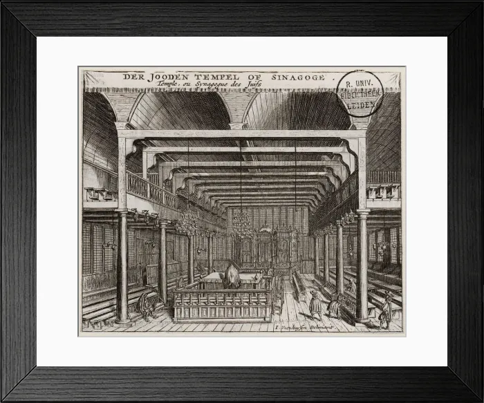 Framed Print : Interior of the Portuguese Synagogue in Amsterdam. Artist: Veenhuysen, Jan (active 1656-1685) Framed Print : Interior of the Portuguese Synagogue in Amsterdam. Artist: Veenhuysen, Jan (active 1656-1685)