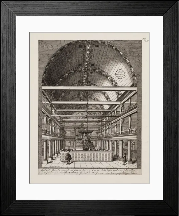 Framed Print : Interior of the Portuguese Synagogue in Amsterdam. Artist: Veenhuysen, Jan (active 1656-1685) Framed Print : Interior of the Portuguese Synagogue in Amsterdam. Artist: Veenhuysen, Jan (active 1656-1685)