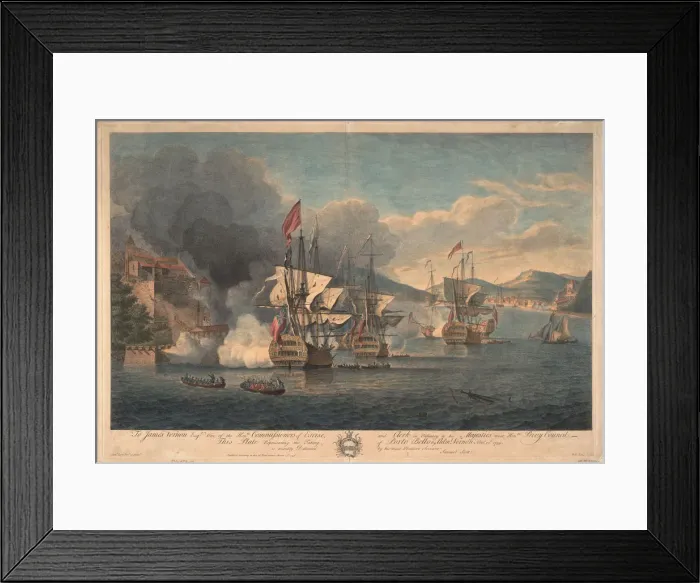 Framed Print : Capture of Porto Bello by Admiral Edward Vernon on 22 November 1739. Artist: Scott, Samuel (1702-1772) Framed Print : Capture of Porto Bello by Admiral Edward Vernon on 22 November 1739. Artist: Scott, Samuel (1702-1772)