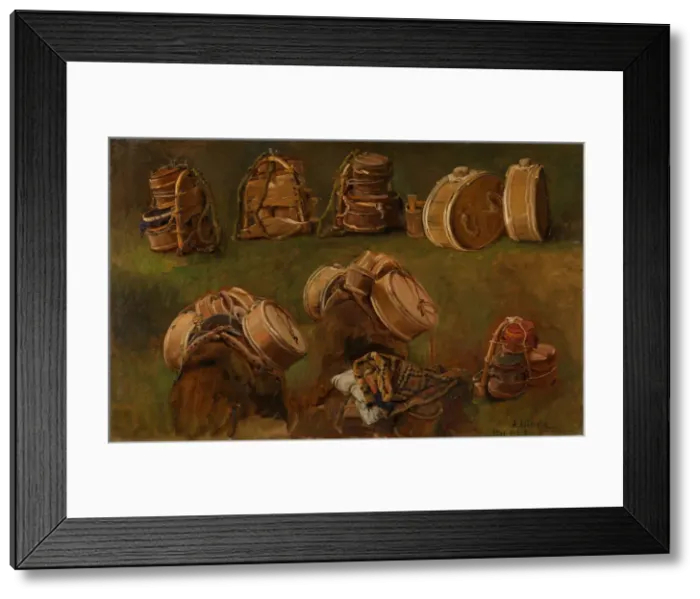 Framed Print : Study of Pack Saddles and other Objects. Artist: Askevold, Anders (1834-1900)