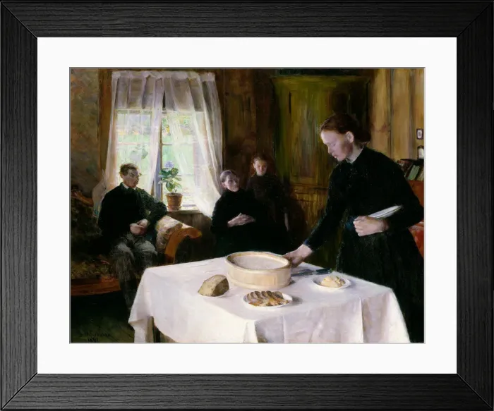 Framed Print : Laying the Table. Artist: Eiebakke, August (1867-1938) Framed Print : Laying the Table. Artist: Eiebakke, August (1867-1938)