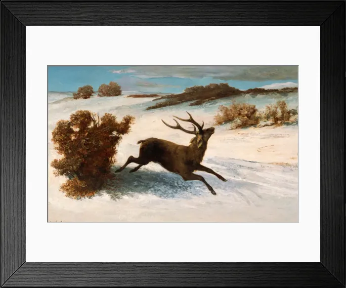 Framed Print : Deer Running in the Snow. Artist: Courbet, Gustave (1819-1877) Framed Print : Deer Running in the Snow. Artist: Courbet, Gustave (1819-1877)
