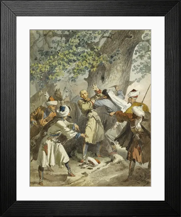 Framed Print : Hold up! (From the Series Scenes du Caucase). Artist: Zichy, Mihaly (1827-1906) Framed Print : Hold up! (From the Series Scenes du Caucase). Artist: Zichy, Mihaly (1827-1906)
