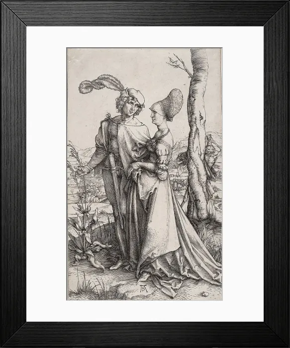 Framed Print : Young Couple Threatened by Death (The Promenade). Artist: Durer, Albrecht (1471-1528) Framed Print : Young Couple Threatened by Death (The Promenade). Artist: Durer, Albrecht (1471-1528)