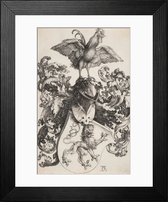 Framed Print : Coat of Arms with a Lion and a Cock. Artist: Durer, Albrecht (1471-1528) Framed Print : Coat of Arms with a Lion and a Cock. Artist: Durer, Albrecht (1471-1528)