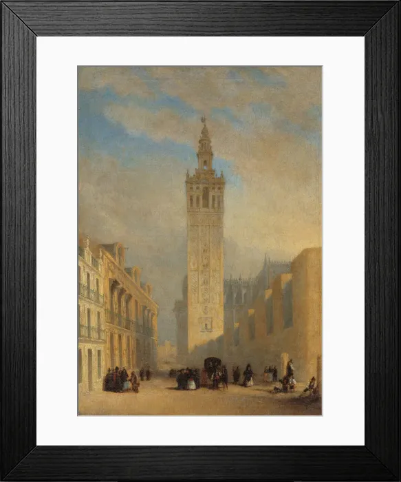 Framed Print : The Giralda seen from Calle Placentines. Artist: Dominguez Becquer, Jose (1805-1841) Framed Print : The Giralda seen from Calle Placentines. Artist: Dominguez Becquer, Jose (1805-1841)