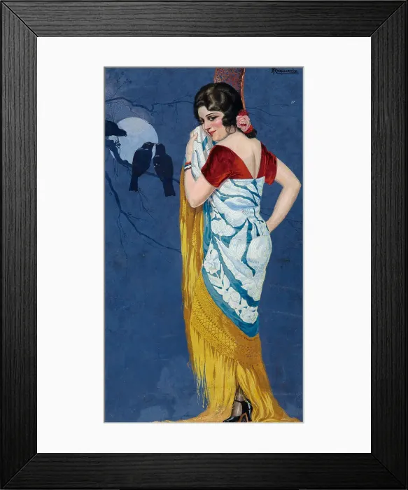 Framed Print : Young Woman Smiling in the Moonlight. Artist: Izquierdo y Garrido, Ramon Jose (1873-1931) Framed Print : Young Woman Smiling in the Moonlight. Artist: Izquierdo y Garrido, Ramon Jose (1873-1931)