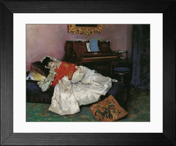 Framed Print : The Reading (Aline Masson). Artist: Madrazo y Garreta, Raimundo de (1841-1920) Framed Print : The Reading (Aline Masson). Artist: Madrazo y Garreta, Raimundo de (1841-1920)