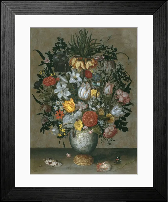 Framed Print : Chinese Vase with Flowers, Shells and Insects. Artist: Bosschaert, Ambrosius, the Elder (1573-1621) Framed Print : Chinese Vase with Flowers, Shells and Insects. Artist: Bosschaert, Ambrosius, the Elder (1573-1621)