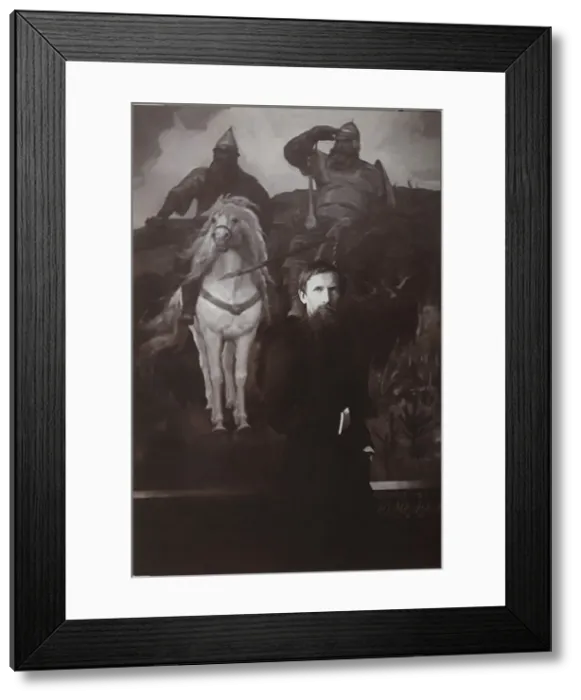 Framed Print : Viktor Vasnetsov before his painting Bogatyrs. Artist: Anonymous Framed Print : Viktor Vasnetsov before his painting Bogatyrs. Artist: Anonymous