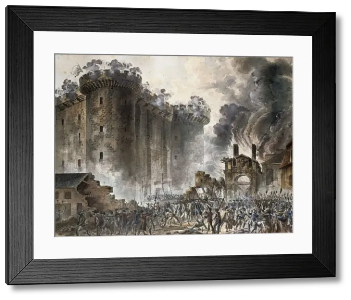Framed Print : The Storming of the Bastille on 14 July 1789, c. 1789. Artist: Houel, Jean Pierre Laurent (1735-1813) Framed Print : The Storming of the Bastille on 14 July 1789, c. 1789. Artist: Houel, Jean Pierre Laurent (1735-1813)
